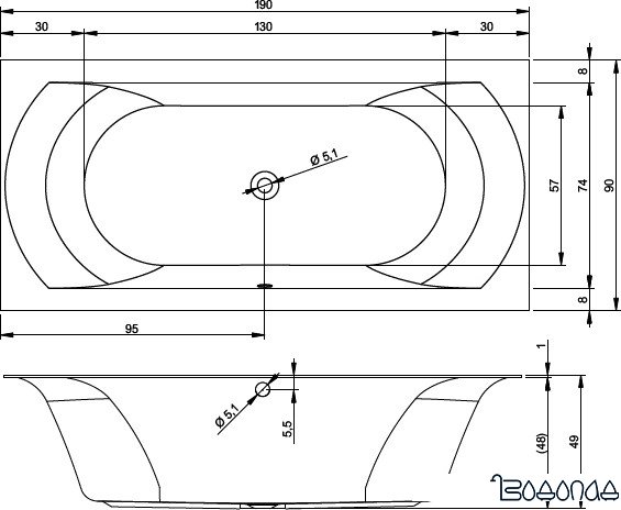 Ванна Riho Linares Velvet 190x90