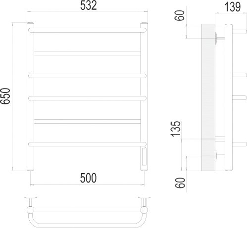 Полотенцесушитель TERMINUS Евромикс П6 электро (500х650)