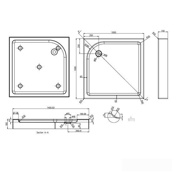 Душевой поддон Azario P110 R/L (P11010) 100x100