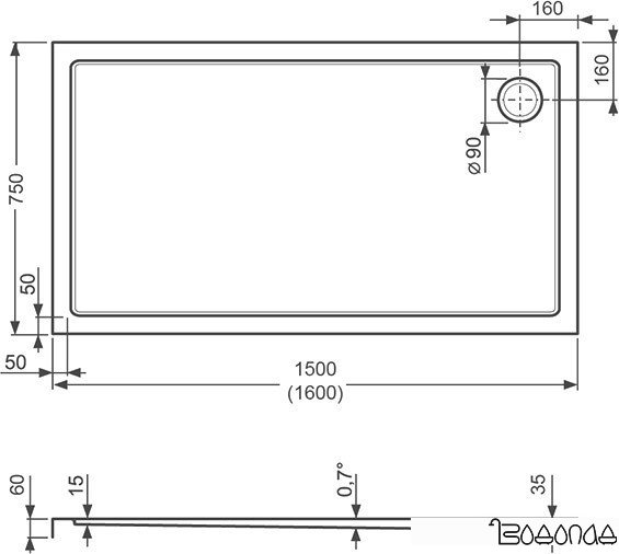 Душевой поддон Roltechnik Flat Kvadro Rectangle 160x75 [8000244]