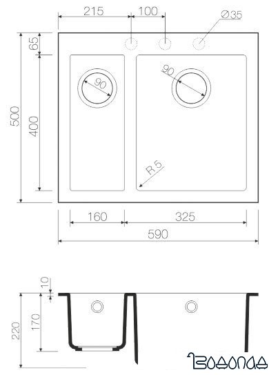 Кухонная мойка Omoikiri Bosen 59-2-PL [4993224]