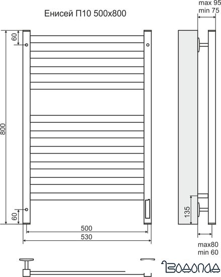 Полотенцесушитель TERMINUS Енисей П10 электро с диммером (500x800)