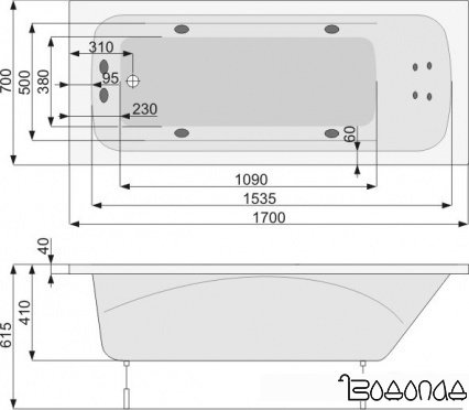 Ванна Poolspa Klio 170 x 70 фото 3