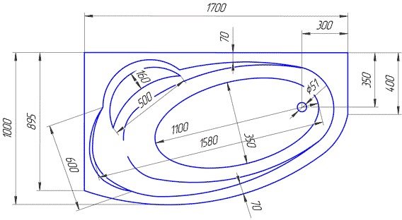 Ванна 1Марка Julianna 170x90 (правая)