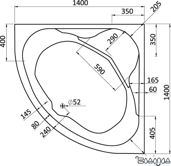 Ванна Santek Карибы 140x140 (1WH111982)