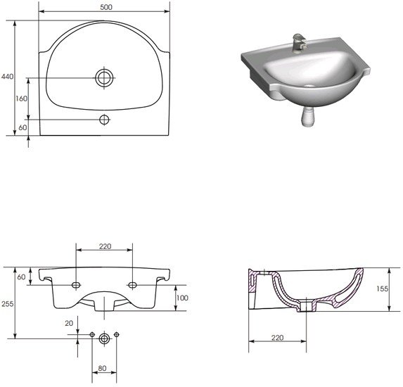 Умывальник Cersanit Nati 50 50x44