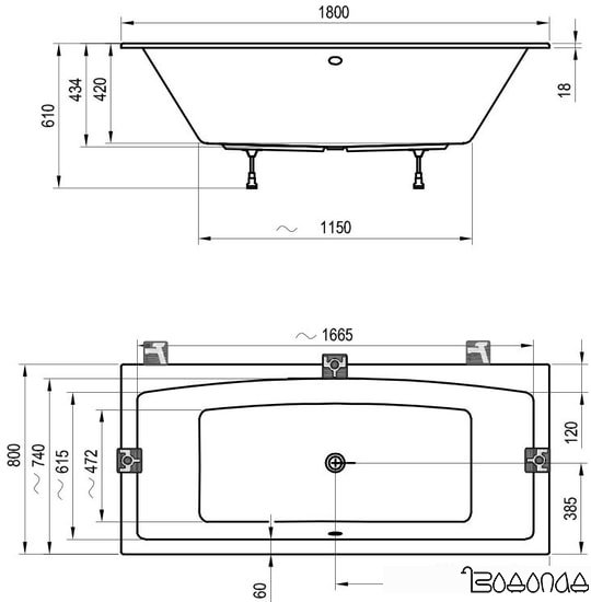 Ванна Ravak Formy 02 Slim 180x80 C891300000 фото 4