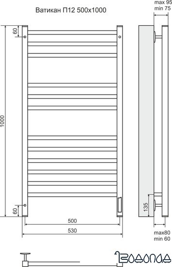 Полотенцесушитель TERMINUS Ватикан П12 электро с диммером (500x1000)