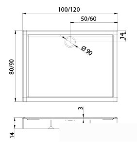 Душевой поддон NEW TRENDY Columbus 120x90x14 B-0267