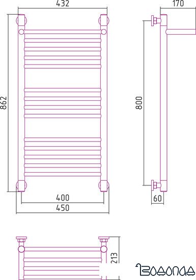 Полотенцесушитель Сунержа Богема с полкой+ 800x400 00-0223-8040