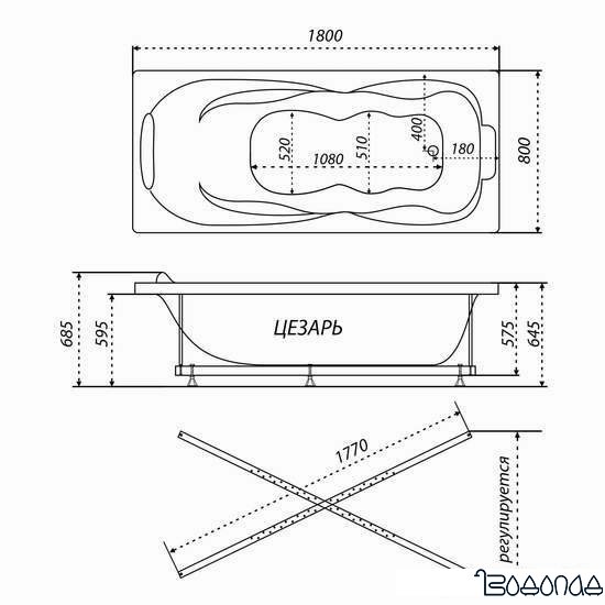 Ванна Triton Цезарь гидромассажная 180x80 Премиум