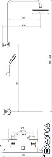 Душевая система Ravak TE 091.00/150 Termo 100 [X070058]
