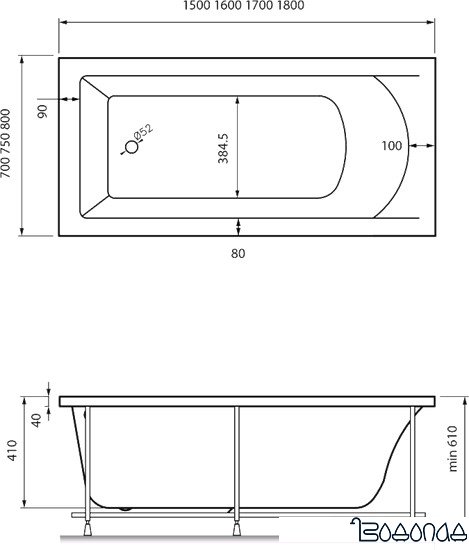 Ванна Vayer Savero 150x70 фото 4