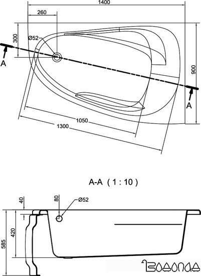 Ванна Cersanit Joanna New 140x90 (правая)