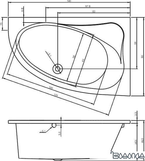 Ванна Riho Lyra 140x90