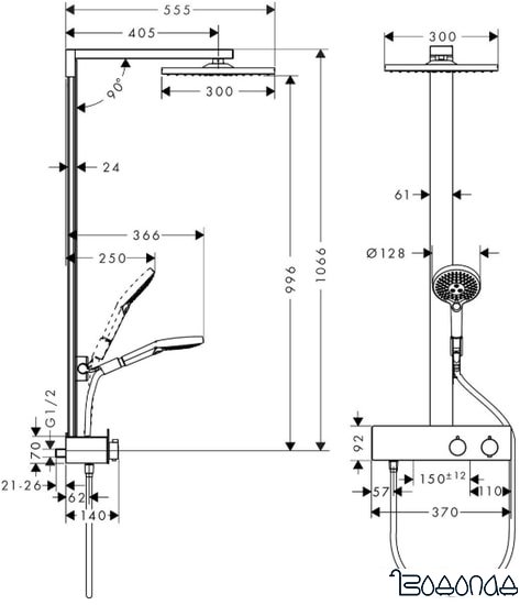 Душевая система Hansgrohe Raindance E Showerpipe 300 1jet 27361000