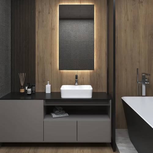 Накладная раковина на столешницу для ванной Lavinia Boho Sink 20215265R в наборе 4 в 1: раковина 48 см (белый глянец), донный клапан, сифон, смеситель (цвет набора золото)