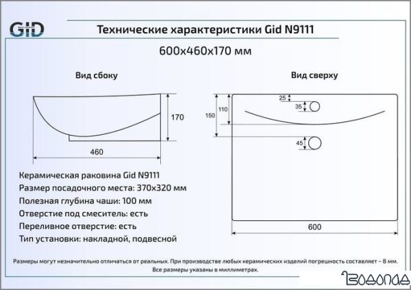 Умывальник Gid N9111 (белый)