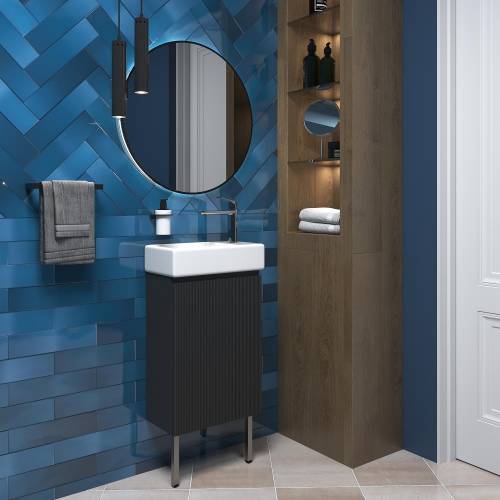 Wellsee Тумба под умывальник 3 в 1 WC Area 221802003 (тумба/матовый темно-серый, раковина/глянцевый белый, ножки/нержавеющая сталь)