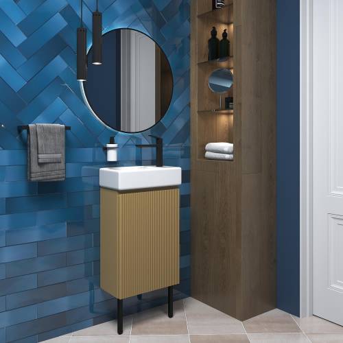 Wellsee Тумба под умывальник 3 в 1 WC Area 221803005 (тумба/матовый бежевый, раковина/глянцевый белый, ножки/матовый черный)