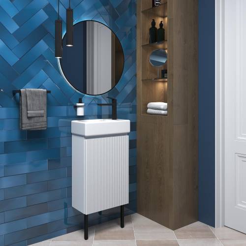 Wellsee Тумба под умывальник 3 в 1 WC Area 221801005 (тумба/матовый белый, раковина/глянцевый белый, ножки/матовый черный)