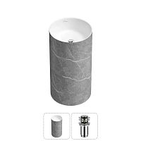 Напольная раковина для ванной Wellsee Chalice Perfection 20212928R в наборе 2 в 1: отдельностоящая раковина (чаша белый глянец, стенки матовый серый мрамор), донный клапан