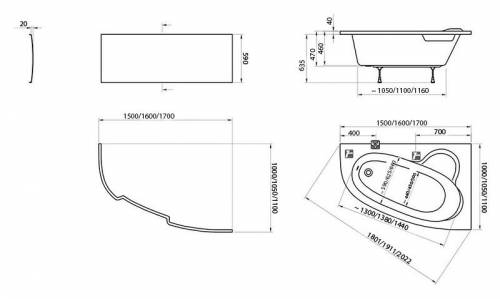 Акриловая ванна Ravak Asymmetric 150 R