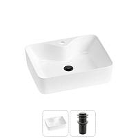 Накладная раковина на столешницу для ванной Lavinia Boho Sink 20215256R в наборе 2 в 1: раковина 48 см (белый глянец), донный клапан в цвете матовый черный