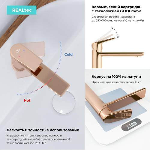 Смеситель для раковины Wellsee ICON! for life 182304000 (розовое золото)