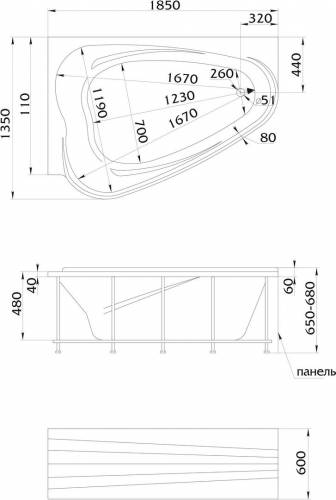 Ванна 1Marka Love 185*135 правая