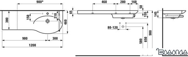 Умывальник Laufen Palace 8167050001041 120x46 (чаша справа) фото 4