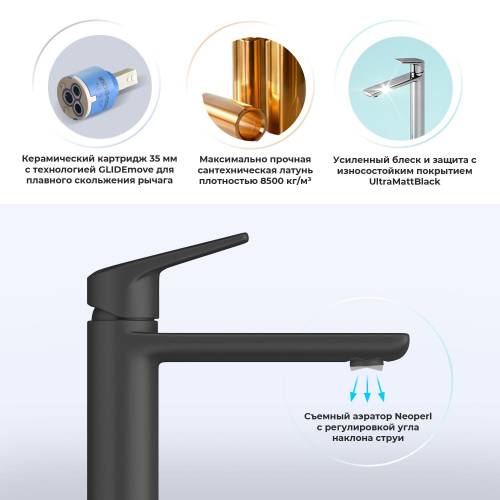 Отдельностоящий смеситель для раковины Wellsee ICON! for life 182307000 (матовый черный)