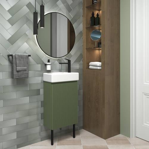 Wellsee Тумба под умывальник 3 в 1 WC Area 221805005 (тумба/матовый зеленый, раковина/глянцевый белый, ножки/матовый черный)