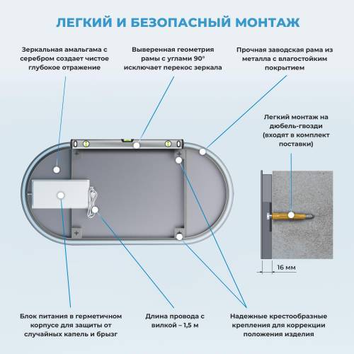Овальное зеркало с фоновой LED-подсветкой Wellsee 7 Rays' Spectrum 172201900 (100*50 см, черный контур, сенсорная кнопка)