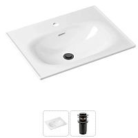 Врезная раковина для ванной Lavinia Boho Bathroom Sink 21520870 в комплекте 2 в 1: умывальник белый из фарфора 60 см, донный клапан click-clack в цвете матовый черный