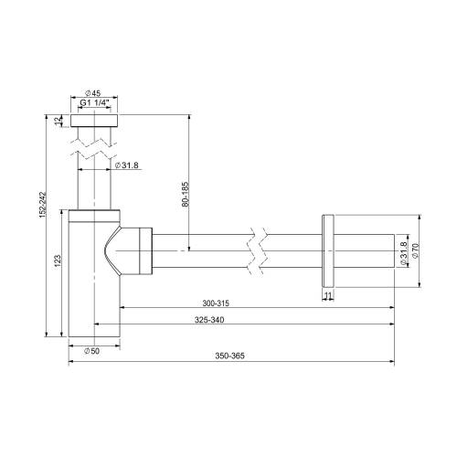 Сифон для раковины Wellsee Drainage System 182104000 (Ø 32 мм (1 1/4"); длина 350-365 мм; хром)
