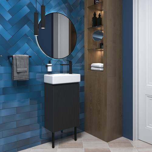 Wellsee Тумба под умывальник 3 в 1 WC Area 221802005 (тумба/матовый темно-серый, раковина/глянцевый белый, ножки/матовый черный)