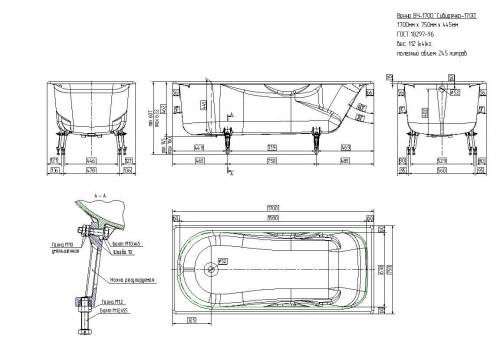 Чугунная ванна СИБИРЯЧКА 170*75