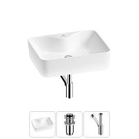 Накладная раковина на столешницу для ванной Lavinia Boho Sink 20215259R в наборе 3 в 1: раковина 48 см (белый глянец), донный клапан, сифон (цвет набора хром)