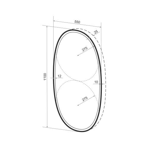 Овальное зеркало с фронтальной LED-подсветкой Wellsee 7 Rays' Spectrum 172202030 (55*110 см, черный контур, сенсорная кнопка)