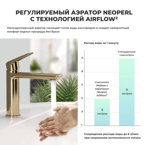 Смеситель для раковины Wellsee ICON! for life 182303000 (золотой)