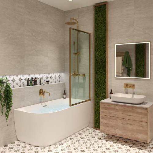 Пристенная акриловая ванна Wellsee Belle Spa 235702003, 150*75 см (правая) Набор 4 в 1: ванна 235702000, каркас, экран, слив-перелив матовый черный 231924000.