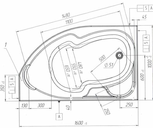 Ванна 1Marka Diana 160*100 правая