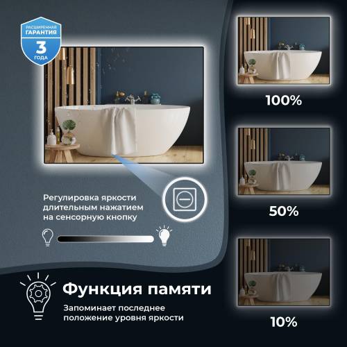 Овальное зеркало с фоновой LED-подсветкой Wellsee 7 Rays' Spectrum 172201920 (100*55 см, черный контур, сенсорная кнопка)
