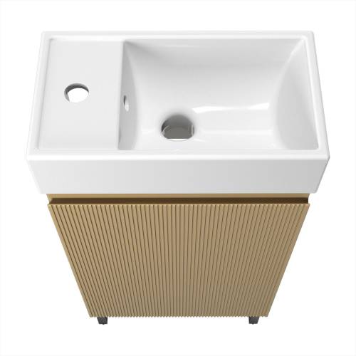 Wellsee Тумба под умывальник 3 в 1 WC Area 221803006 (тумба/матовый бежевый, раковина/глянцевый белый, ножки/матовый черный)