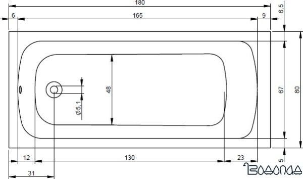 Riho Dola Ванна акриловая 180х80 см с опорами