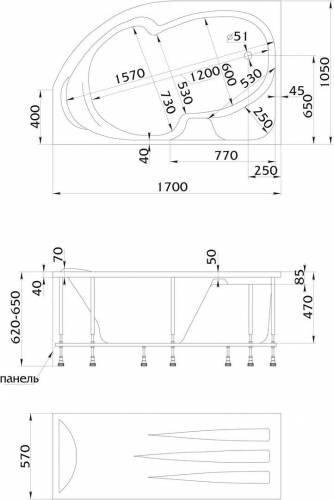 Ванна 1Marka Diana 170*105 правая