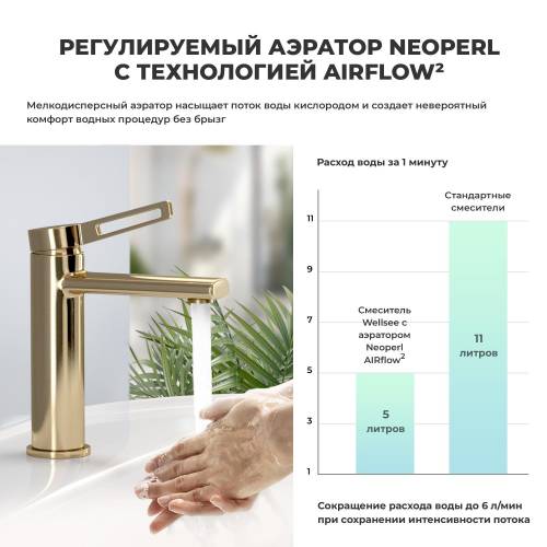 Смеситель для раковины Wellsee ONCE! and forever 182403000 (золотой)