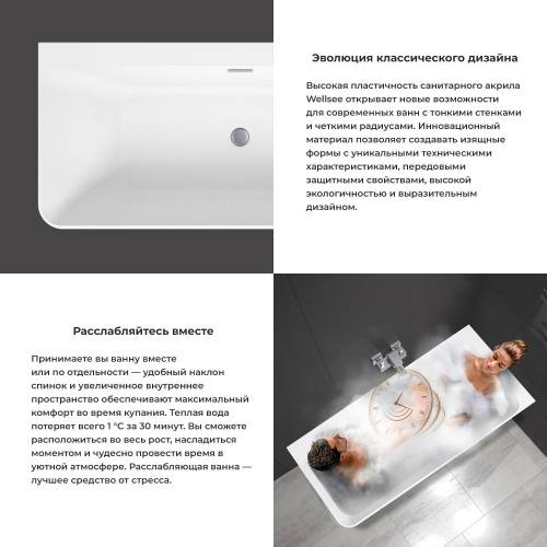 Пристенная акриловая ванна Wellsee Bromance 231603000, 170*78 см, слив-перелив глянцевый белый (23160302R)