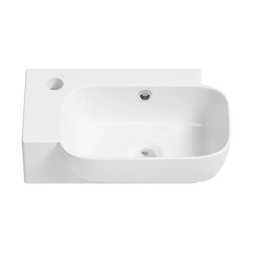 Маленькая раковина в туалет подвесная Lavinia Boho Sink 20216385R в наборе 2 в 1: угловая и узкая мини-раковина 40 см (белый глянец), донный клапан в цвете хром